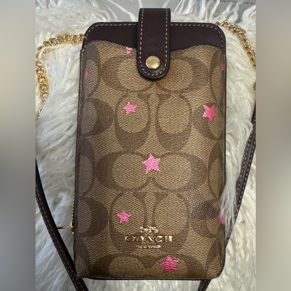 COACH North South Phone Crossbody in Signature Canvas with Disco Star